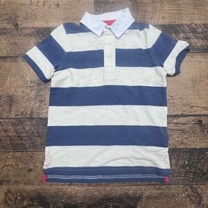 Boden Boys Rugby Shirt Blue White Stripe Size 6-7Y Red Number 2 Short‎ Sleeve